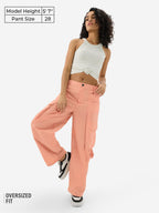 The Souled Store Coral Women and Girls Buttoned Solid Nylon Loose Fit Parachute Pants
