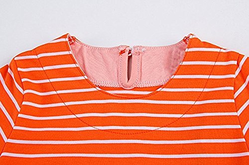 Youlebao Girls Cotton Long Sleeve Casual Cartoon Appliques Striped Jersey Dresses (6T, Orange Horse)