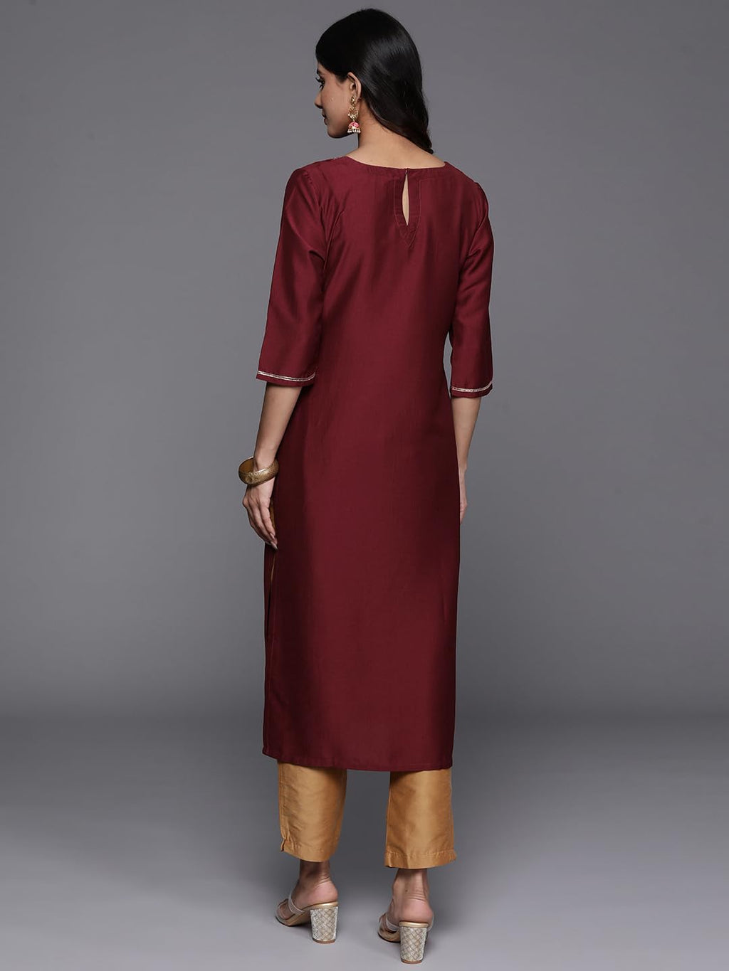 Libas Maroon Yoke Design Silk Straight Kurta