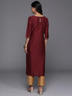 Libas Maroon Yoke Design Silk Straight Kurta