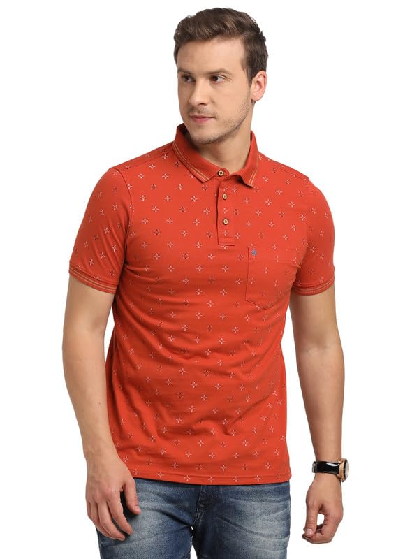 Turtle Men 100% Cotton PrintedS Rust Polo Half Sleeve Tshirt
