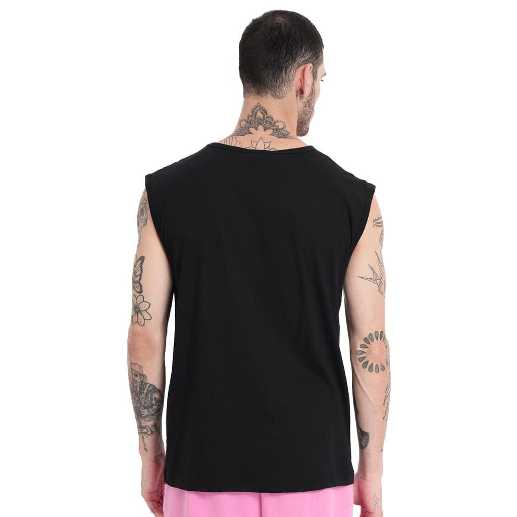 Bewakoof Mens Create Good Stories Typography 100% Cotton Vest- Super Loose Fit, Round Neck, Sleeveless Black