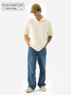 The Souled Store Solids: Off-White Men and Boys Short Sleeve Collared Neck Cotton Blend Oversized Polos