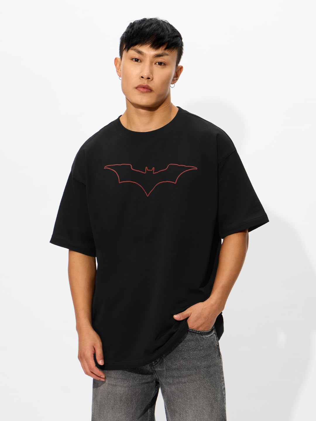 The Souled Store Official Batman Originals: Justice Oversized T-Shirt for Men Boys Cotton Casual Half Sleeves Baggy Loose Fit Dr