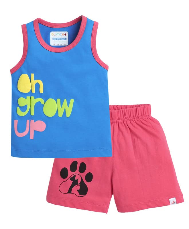 BUMZEE Royal Blue & Coral Boys Sleeveless T-Shirt & Short Set Age - 2-3 Years (Peb8233F-rbl.crl)