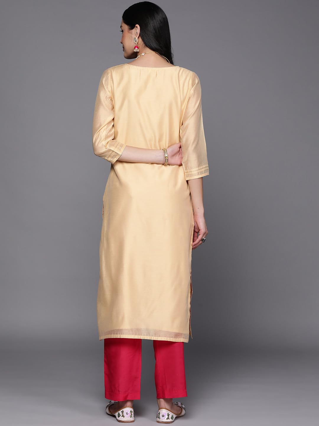 Libas Gold Printed Chanderi Silk Straight Kurta