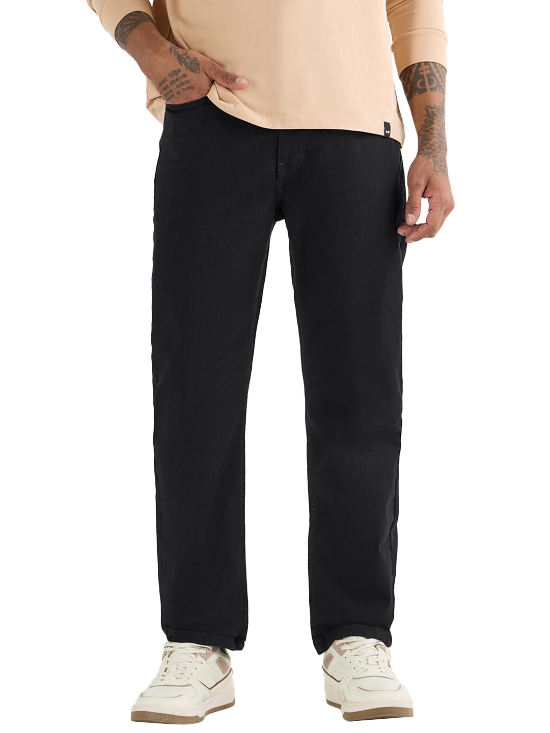 Bewakoof Mens Washed Regular Fit Cotton Jeans_654895_Black_38