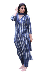 KLOSIA Women Indigo Printed Kurta and Pant Set with Dupatta (Medium)