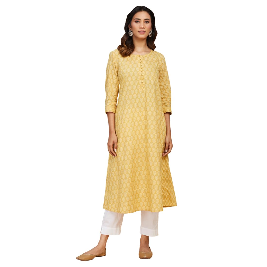 Fabindia Women'S Cotton Regular Kurta (10732399_Yellow