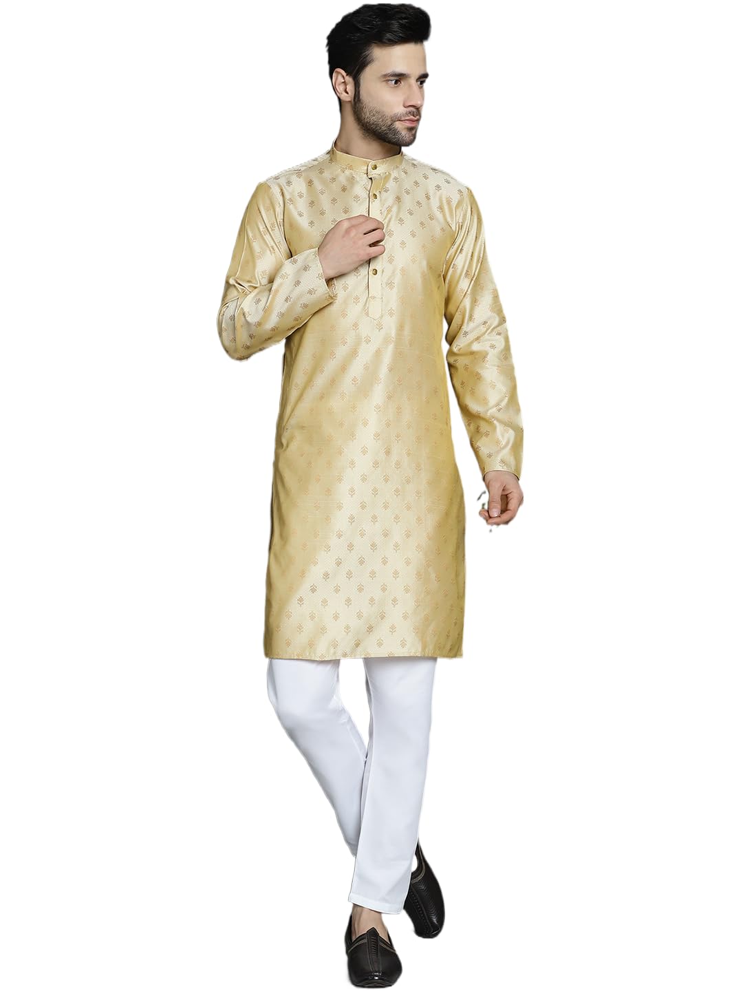 Jompers Mens Woven Design Silk Blend Kurta Pyjama Set