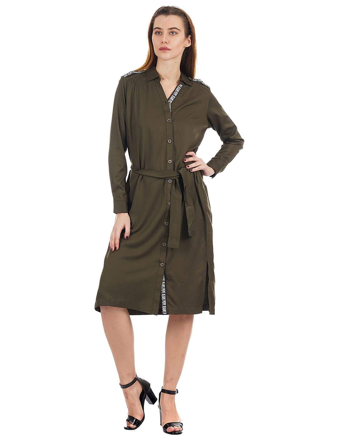 Pepe Jeans WomenS Rayon A-Line Maxi Dress (Pl952637_Olive_Large)
