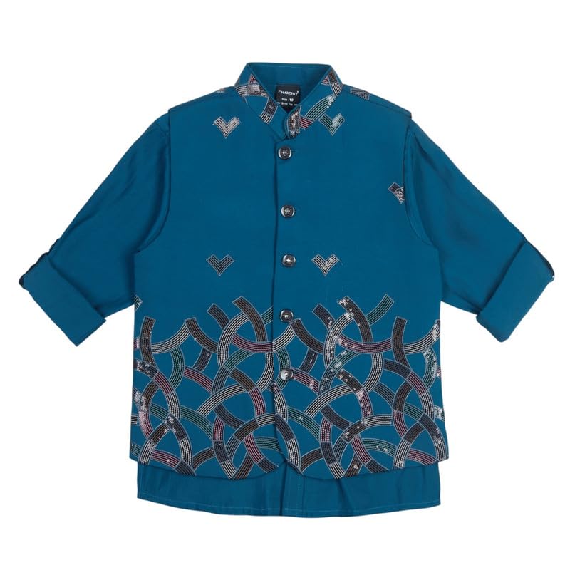 Charchit Boys Traditional Embroidered Nehru Jacket With Shirt 13-14