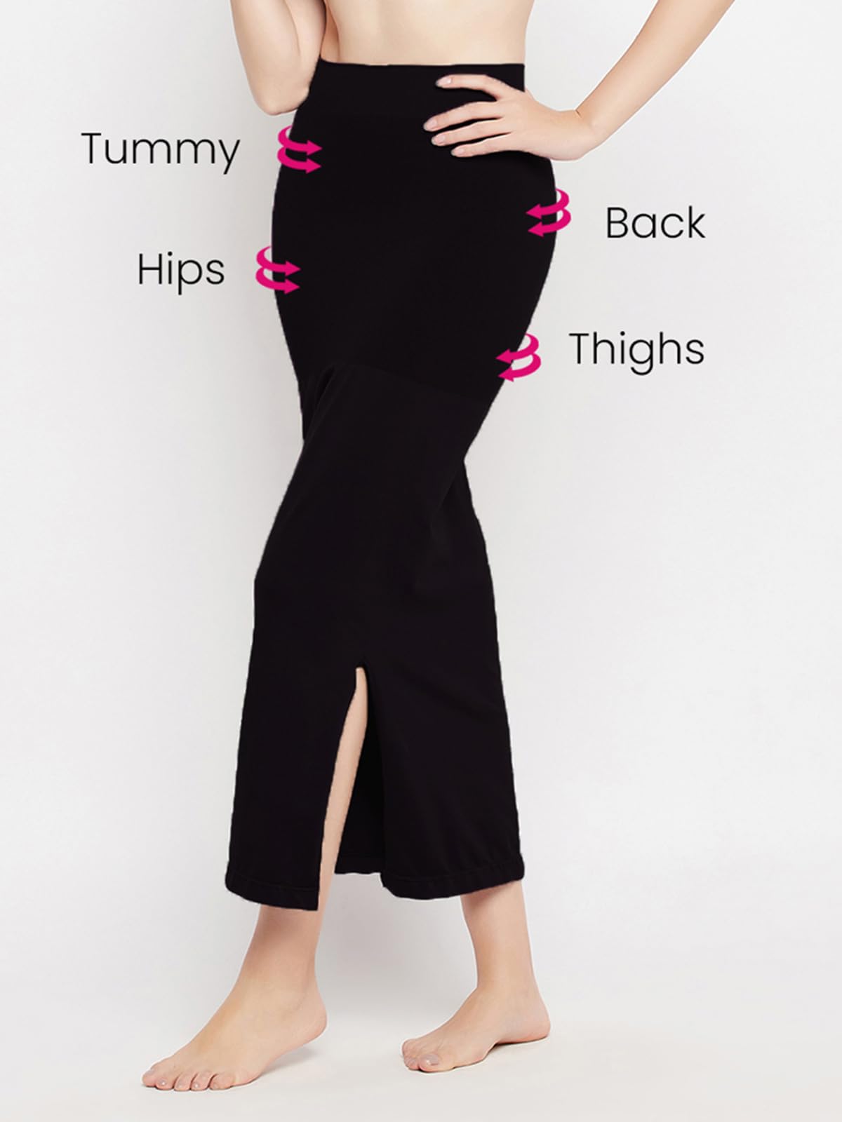 Clovia Women'S Petticoat Style Saree Shapewear With Side Slit (Sw0023P13_Jet Black_L)