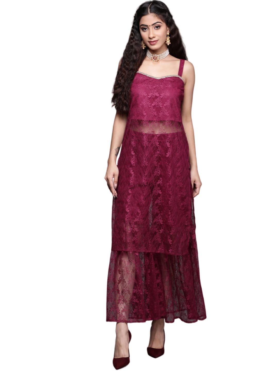 Varanga Women Delicate Lace Kurta Set Paired With Garara Purple