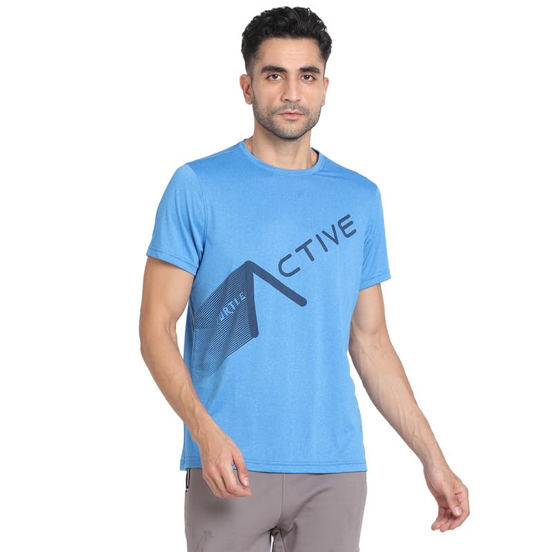 Turtle Men Polyster Cotton Sim Fit Printed Crew Neck Tshirt Sky Blue