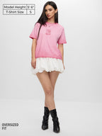 The Souled Store Love Juice: 100% Cotton Women & Girls Short Sleeve Round Neck Pink Grpahic Printed Acid Washed Relaxed Fit T-Sh