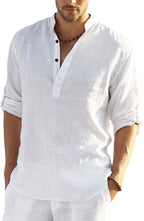 Hemrin MenS Cotton Blend Full Sleeve Short Kurta Shirt With Mandarin Collar White