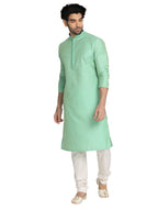 Manyavar MenS Kurta Set, Art Silk Mandarin Collar Full Sleeve Kurte Set For Men Light Green (2X-Large)
