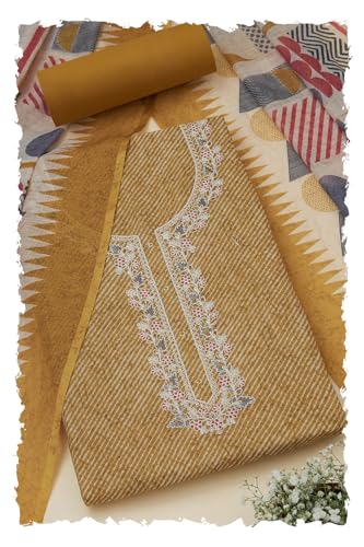 Soch Women Linen Leheriya Print Unstitch Dress Material with Thread Work