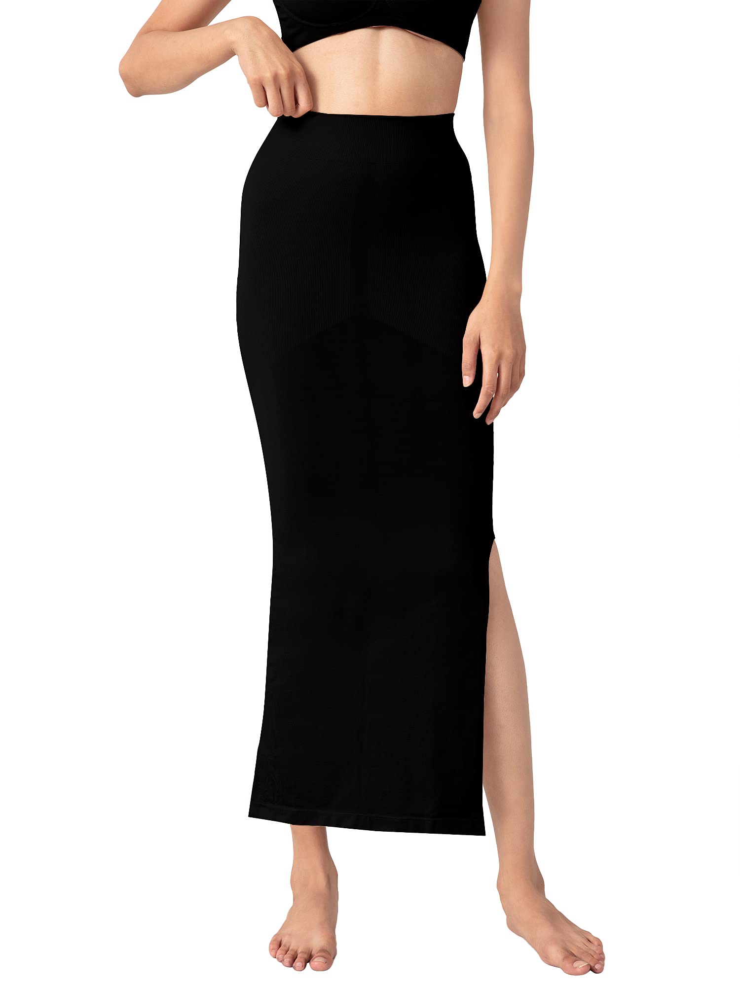 NYKD Seamless Spandex Saree Shapewear for Women Petticoat/Peticote Saree Shapewear, NYSH01, Black(Anthracite), XXL, 1N