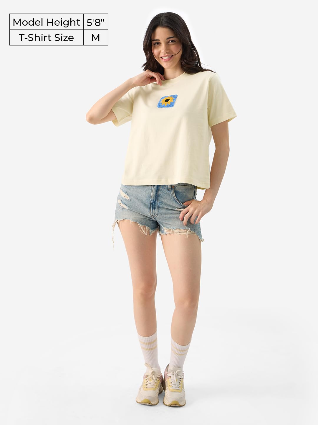 The Souled Store Follow The Sun Women and Girls Short Sleeve Round Neck Yellow Graphic Printed Cotton Regular Fit T-Shirts
