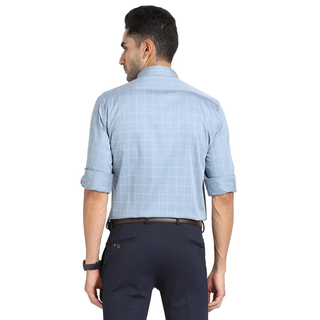 Turtle Men 100% Cotton Slim Fit Light Blue Checkered Formal Shirt