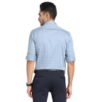 Turtle Men 100% Cotton Slim Fit Light Blue Checkered Formal Shirt