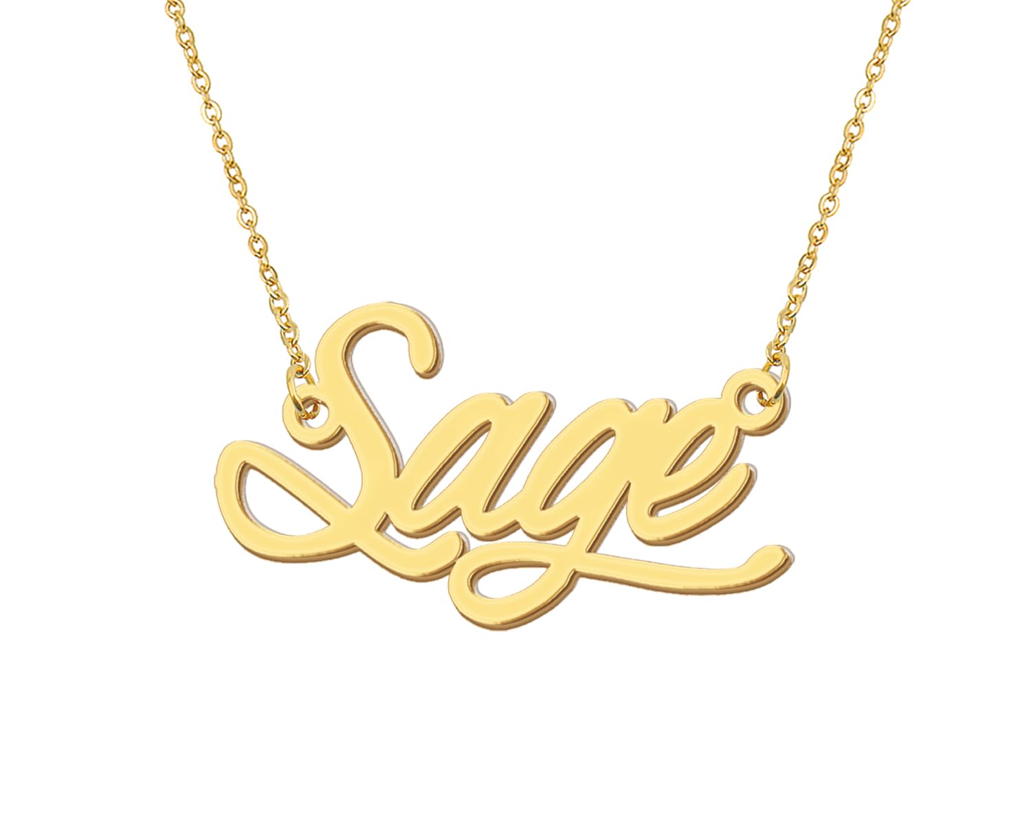 Aoloshow Sage Initial Name Necklace for Womens 18k Gold Plated Stainless Steel Nameplate Jewelry Best Friend Christmas