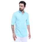 Dennis Lingo Men s Cotton Turquoise Blue Solid Casual Shirt