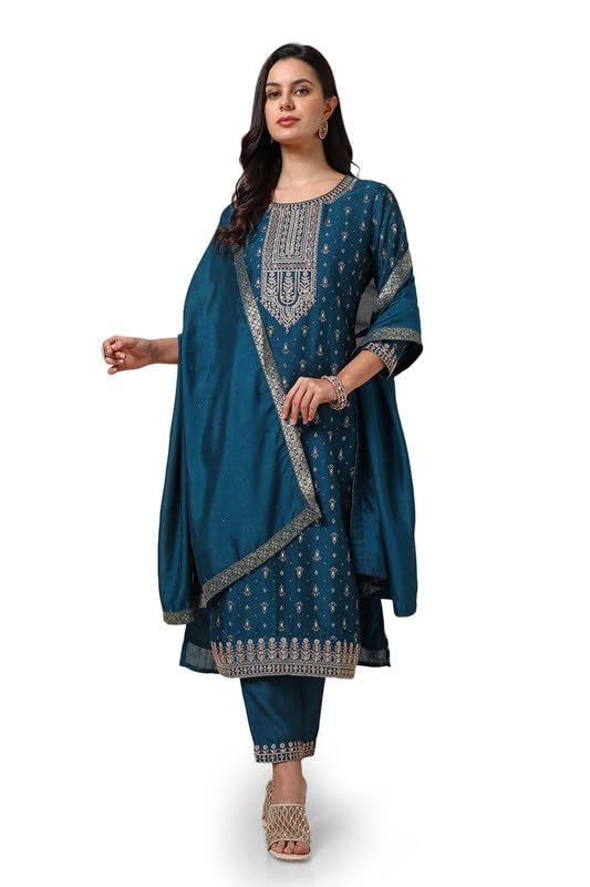 Soch Women Viscose Blend Foil Print Suit Set with Thread Work