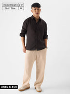 The Souled Store Grey Brown Men and Boys Long Sleeves Collared Neck Button Front Regular Fit Cotton Linen Shirts
