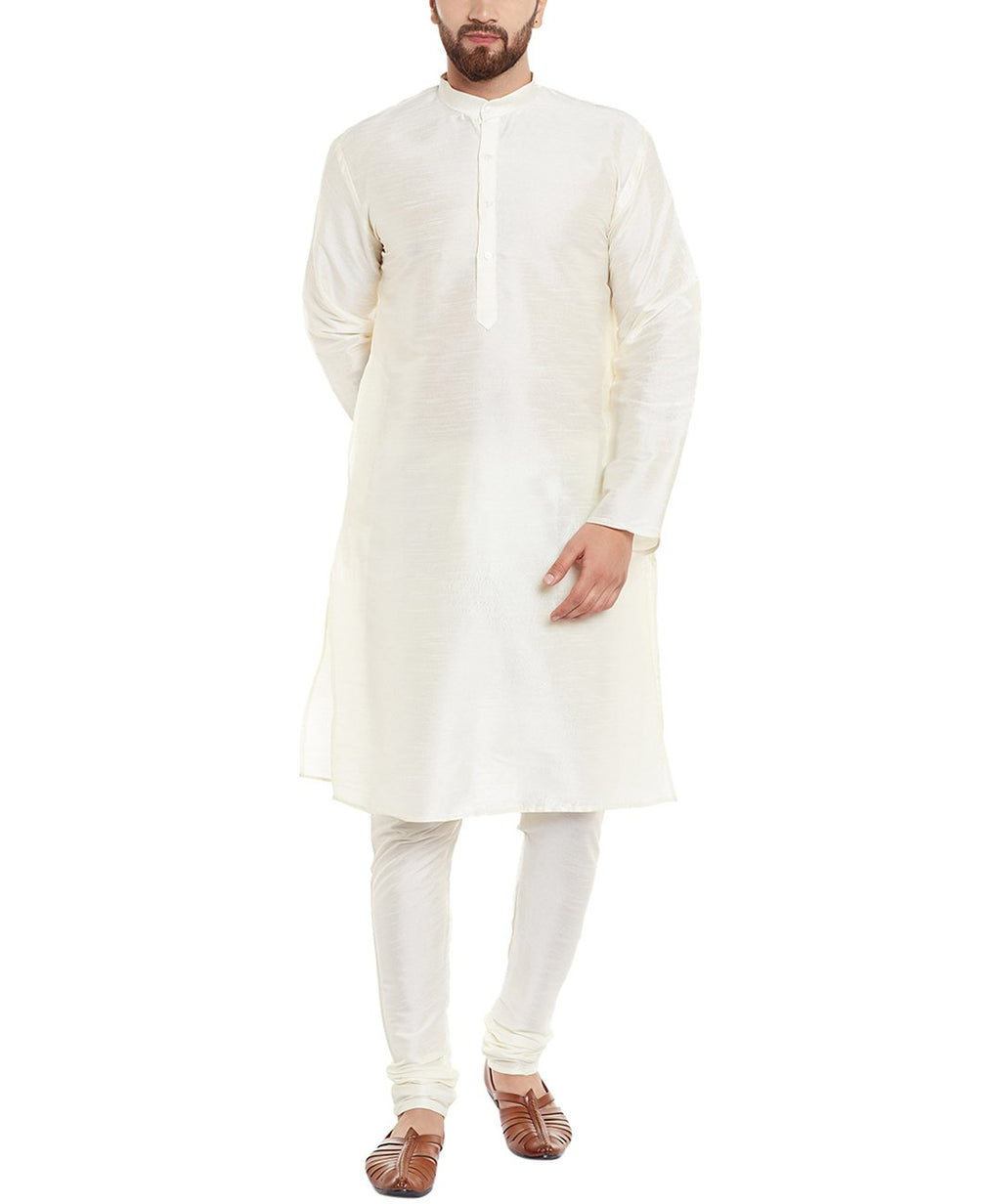 SOJANYA (Since 1958 Mens Dupion Silk Classic Solid ONLY Long Kurta Off-White
