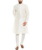 SOJANYA (Since 1958 Mens Dupion Silk Classic Solid ONLY Long Kurta Off-White