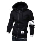 ZUEVI Men's Hoodies Casual Striped Drawstring Hooded Zipper Closure Slim Fit Sweatshirt With Pockets (Black-XXL)