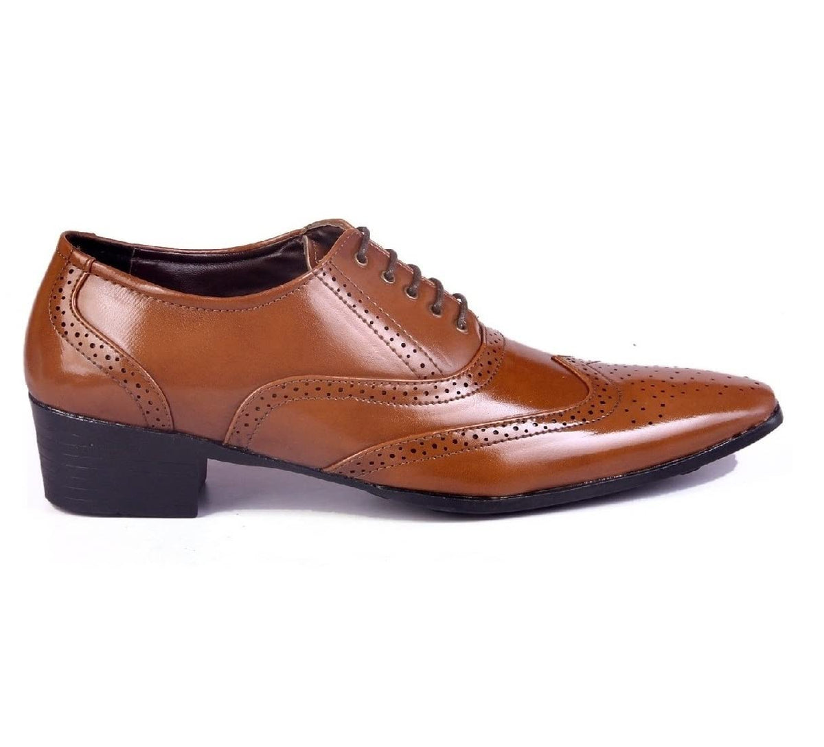 Mens 2 Inch Heel Height Increasing Tan Formal Oxford laceUp Brogue Shoes8 UK 8