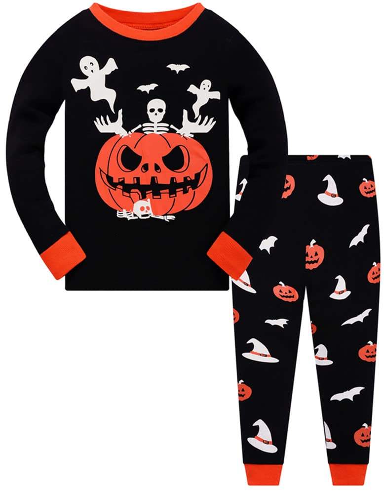Popshion Kids Halloween Pajamas Pumpkin Girls Nightmare Before Christmas Sleepwear Toddler Boys Halloween Glow in the Dark Pjs S