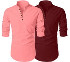 Finivo Fashion MenS Cotton Blend Regular Fit Solid Casual Kurta Shirt Pack Of 2