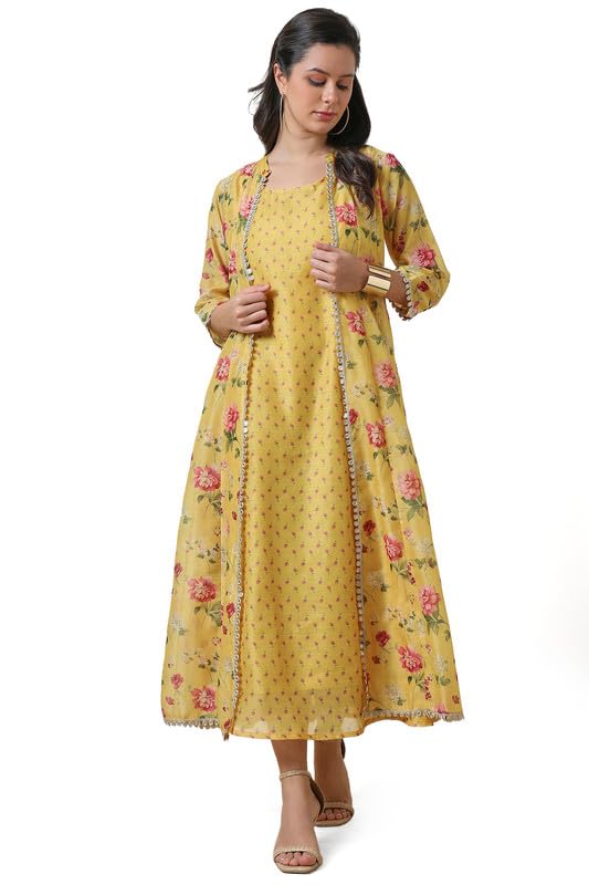 Soch Women Chanderi Blend Floral Print Dress with Jacket