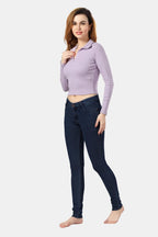 Fabme WomenS Full Sleeves, Collar Rib Top - Lavender