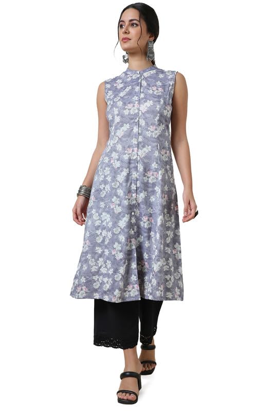Soch Womens Purple Foil Floral Print Rayon A Line Kurta