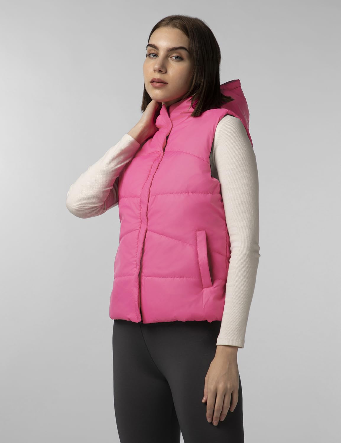 FYLTR Womens Sleeveless Puffer Jacket With Contrast Full Zipper - Hood With Contrast Lining | Side Pockets | Quilt Pattern | Ca