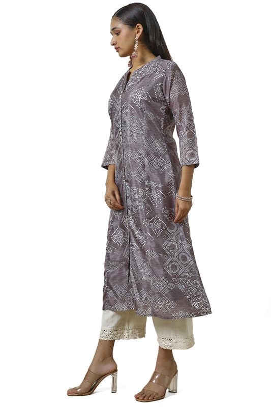 Soch Womens Earth Art Silk Bandhani Print Kurta With Beads