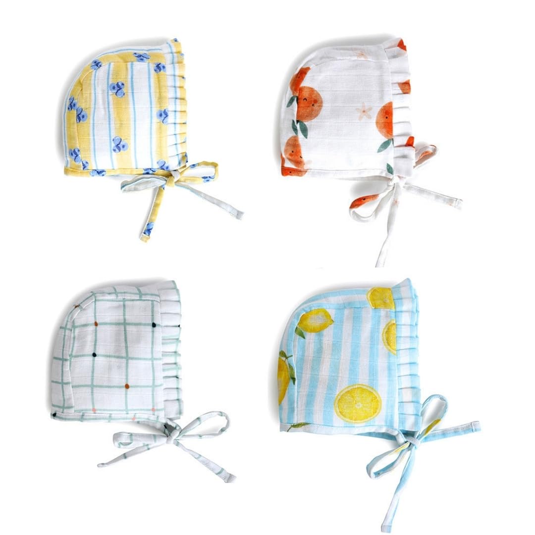 The Boo Boo Club 100% Muslin Organic Cotton Caps For New Born Baby | Mix Print And Colour | Pack Of 4 | NewBorn | Set40 Multico 0-3