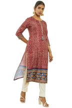 Soch Womens Maroon Satin Bandhani Print Straight Kurta With Tassels