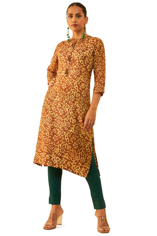 Soch Women Viscose Batik Print Straight Kurta with Tassel Accent