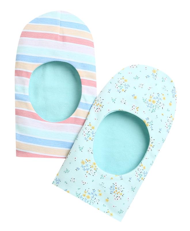 BUMZEE Mint & Multi Girls Cotton Reversible Monkey Cap Pack of 2 Age - 6-12 Months (Peb9542B-mnt.mlt)