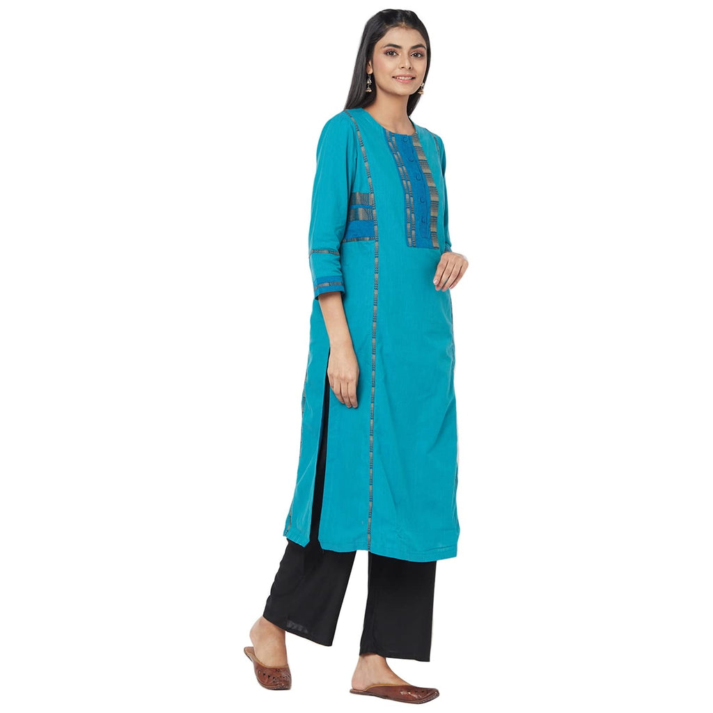 Fabindia Cotton Nagari Placket Long Kurta (