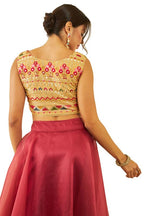 Soch Womens Beige Georgette Sequin Embellished Front-Open Sleeveless Blouse
