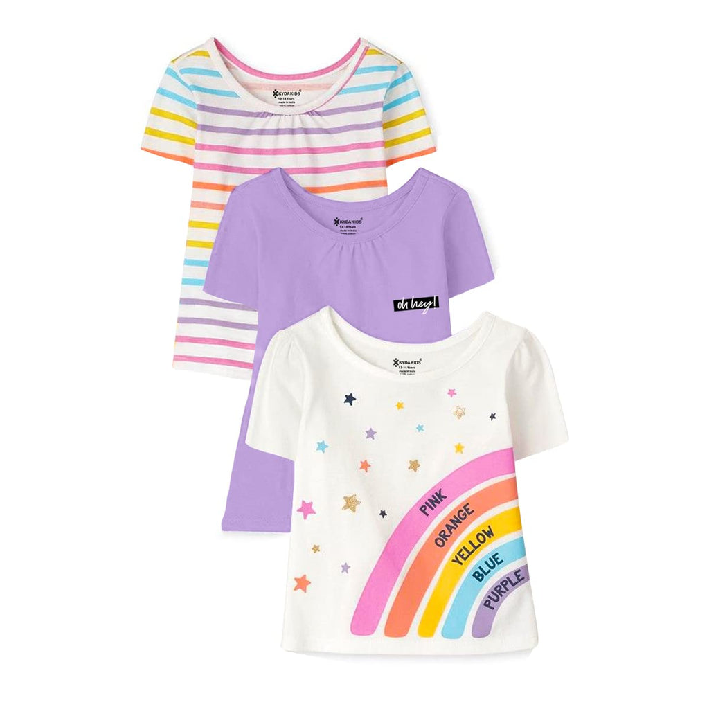 KYDA KIDS Antibacterial Girls Cotton Tshirt 13-14 Year Purple