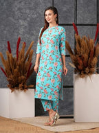 ANNI DESIGNER Womens Cotton Blend Straight Printed Kurta with Pant (NAZUK RAMA-NW_M_Blue_Medium)